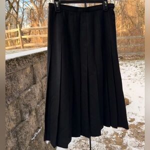 Black Pleated Wool Midi Skirt